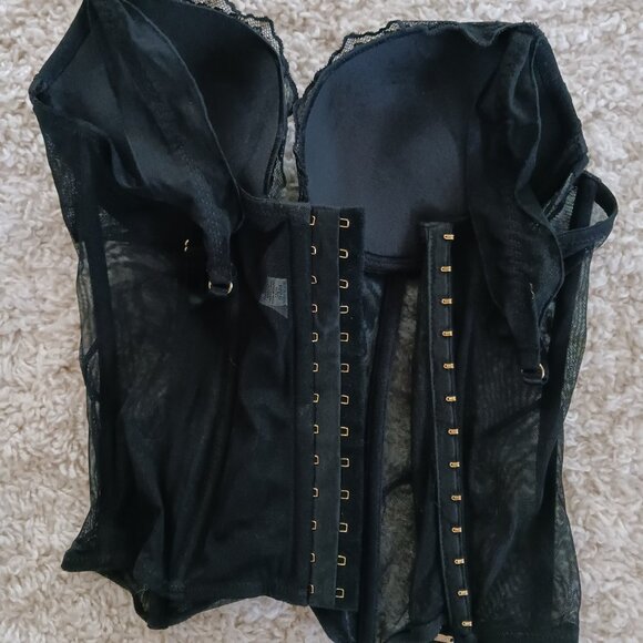 La Senza Bustier Corset Top Padded Push-Up Black Lace Padded Cup Size Medium - Picture 2 of 11
